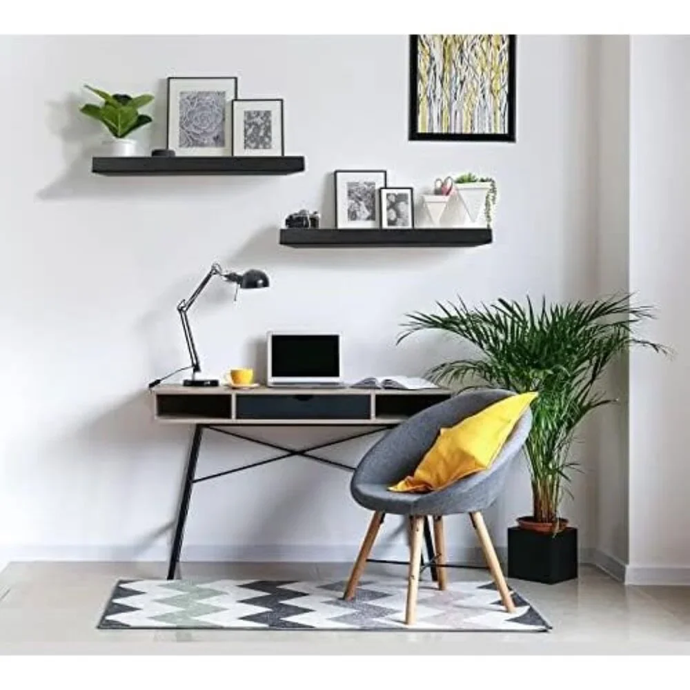 Wood City 2 Black Floating Shelves for Wall Storage & Decor
